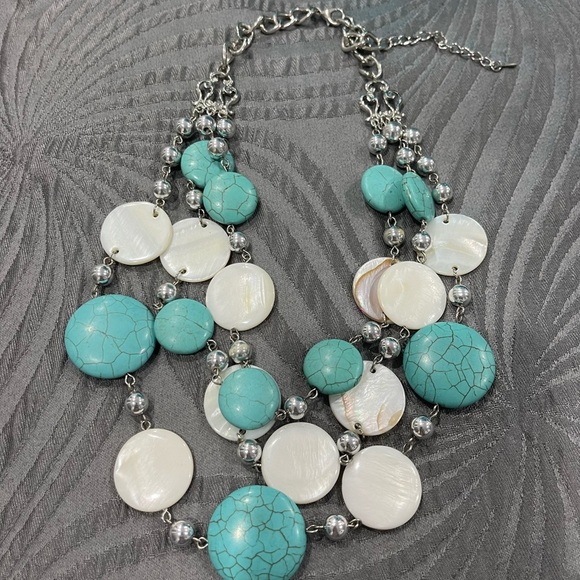Beautifullllll Necklace in White pearl and aqua used once only - Picture 2 of 2